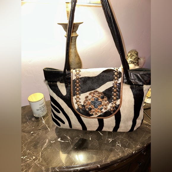 Handbags - Kurtman Zebra HOH and black leather tote